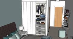 Design de chambre en 3D - vue détaillée de l'armoire ouverte